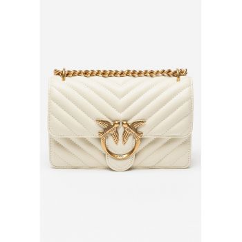Geanta crossbody piele cu aspect matlasat Love - 54645 - Alb fildes - 13x21x7