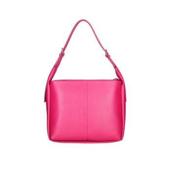 Geanta de piele cu bareta de umar - Fucsia