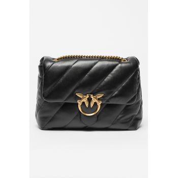 Geanta de piele cu bareta de umar si aspect matlasat Love Big - Negru