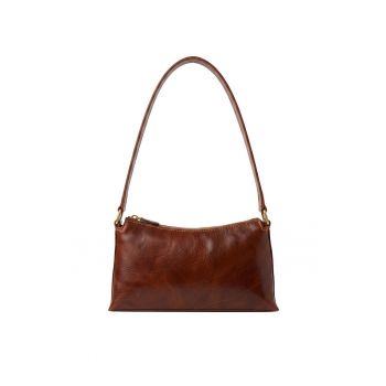 Geanta de piele cu bareta de umar Velvetia Elite - Maro