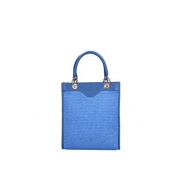 Geanta din material textil cu bareta din piele pentru umar - Albastru deschis