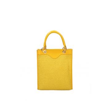 Geanta din material textil cu bareta din piele pentru umar - Galben