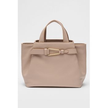 Geanta din piele cu maner - Maro taupe deschis