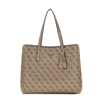 Geanta din piele ecologica cu bareta de umar si logo Meridian - Maro taupe