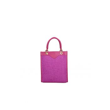 Geanta din piele si material textil cu maner - Violet deschis