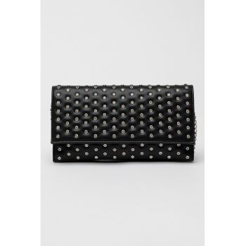 Geanta-plic de piele ecologica cu strasuri Bdiamond - Negru