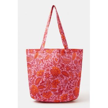 Geanta shopper cu model floral - Rosu/Portocaliu/Roz