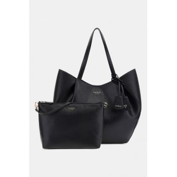 Geanta shopper de piele ecologica cu etui detasabil - Negru