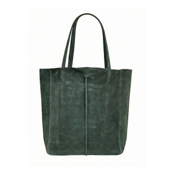 Geanta shopper de piele intoarsa Lumena Prime - Verde inchis