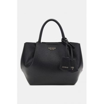 Geanta shopper din piele ecologica cu logo metalic - Negru