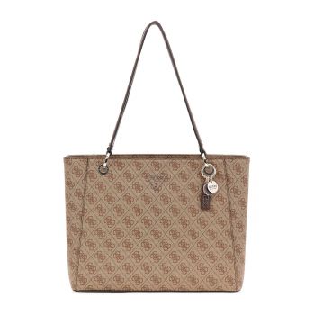Geanta shopper din piele ecologica cu model monograma - Maro inchis/Maro deschis