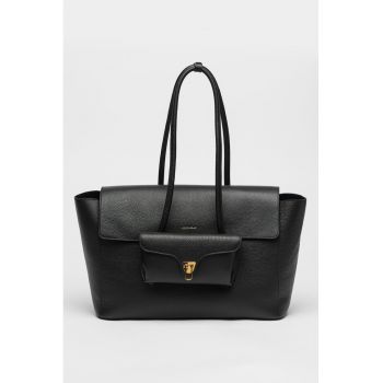 Geanta tote de piele cu etui detasabil Double Beat - Negru