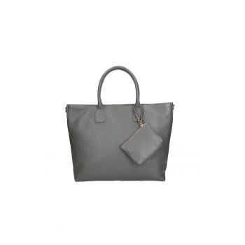 Geanta tote de piele cu etui detasabil - Gri inchis