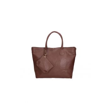 Geanta tote de piele cu etui detasabil - Maro inchis