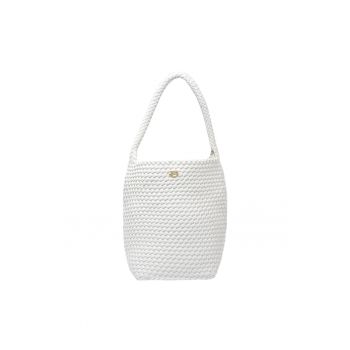 Geanta tote din piele ecologica cu aspect tesut - Alb