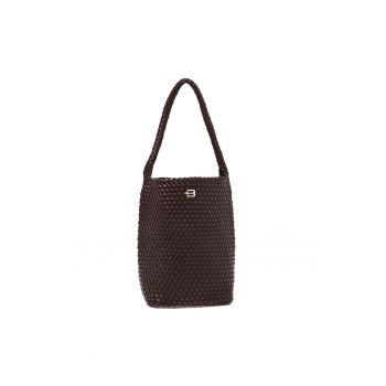 Geanta tote din piele ecologica cu aspect tesut - Maro