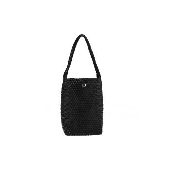 Geanta tote din piele ecologica cu aspect tesut - Negru