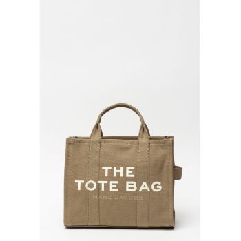 Geanta tote medie cu imprimeu logo si bareta detasabila The Canvas - Alb/Kaki - 27x32.5x12