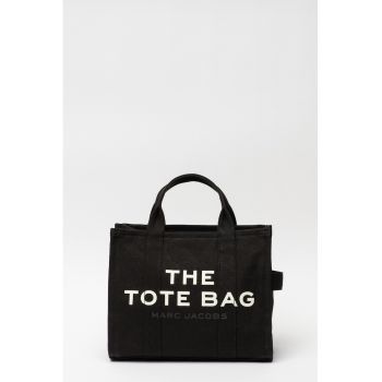 Geanta tote medie cu imprimeu logo si bareta detasabila The Canvas - Alb/Negru - 27x33x15