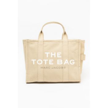 Geanta tote medie cu imprimeu logo si bareta detasabila The Canvas - Alb/Negru/Bej - 27x34x15 CM