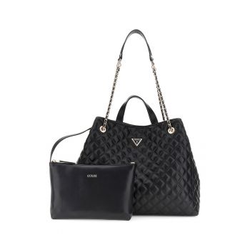 Geanya shopper cu aspect matlasat si etui cu fermoar - Negru