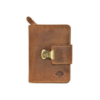 Portofel dama piele naturala maro antichizat 9.5 x 13 x 4 cm - Vintage -