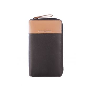 Portofel piele naturala maro deschis 19.5 x 11 x 2 - Duett -  Maro deschis - Maro/Bej - 19.5 x 11 x 2 cm