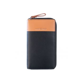 Portofel piele naturala maro deschis 19.5 x 11 x 2 - Duett -  Maro deschis - Negru/Bej - 19.5 x 11 x 2 cm