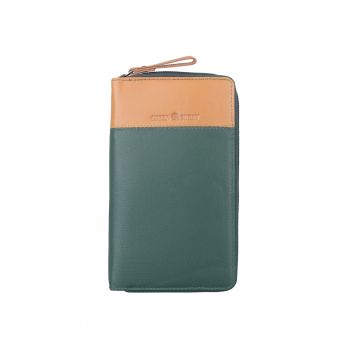 Portofel piele naturala maro deschis 19.5 x 11 x 2 - Duett -  Maro deschis - Verde/Bej - 19.5 x 11 x 2 cm
