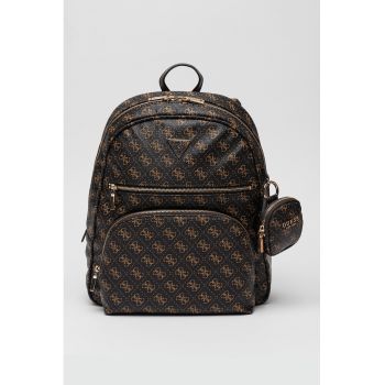 Rucsac de piele ecologica cu model logo - Negru/Maro camel