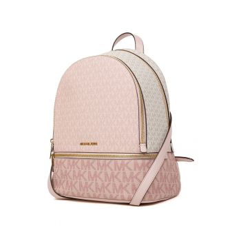 Rucsac din piele ecologica cu imprimeu monograma Rhea Medium - 31x14x25 cm