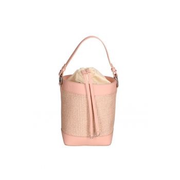 Geanta bucket cu garnituri din material sintetic Lisbeth - Roz