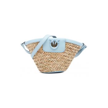 Geanta bucket impletita - din raffia si garnituri de piele Love Summer - 17x10x14 cm