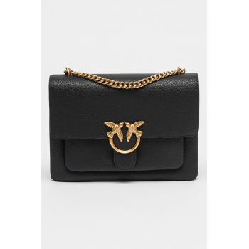 Geanta crossbody de piele cu bareta de lant Love One - Negru