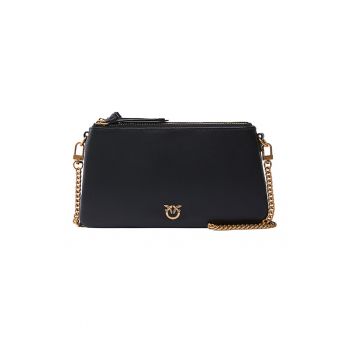 Geanta crossbody de piele cu doua compartimente Double Mini - Negru