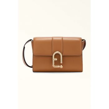 Geanta crossbody de piele cu logo - Caramel