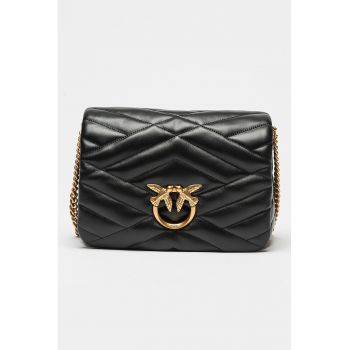Geanta crossbody din piele cu aspect matlasat Love Click Puff - Negru