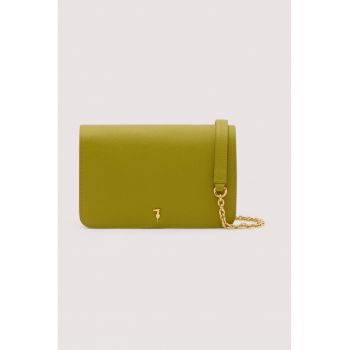 Geanta crossbody din piele cu bareta detasabila din lant - Verde masliniu