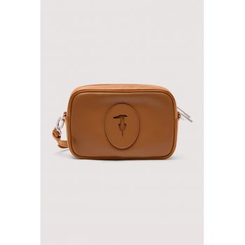 Geanta crossbody din piele cu bareta detasabila Society - Maro scortisoara