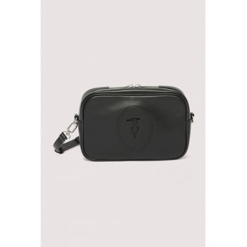 Geanta crossbody din piele cu bareta detasabila Society - Negru