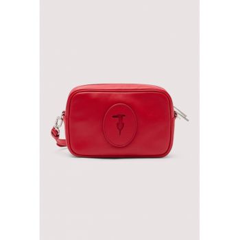 Geanta crossbody din piele cu bareta detasabila Society - Rosu cireasa