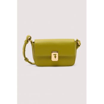 Geanta crossbody din piele cu inchidere cu clapa - Verde masliniu