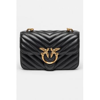 Geanta crossbody matlasata de piele Love Bell Mini - Negru