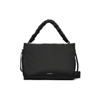 Geanta de mana  Boheme pufos nylon negru piele naturala