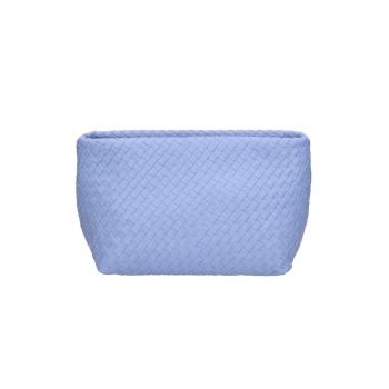 Geanta de piele cu bareta de umar si aspect impletit - Albastru