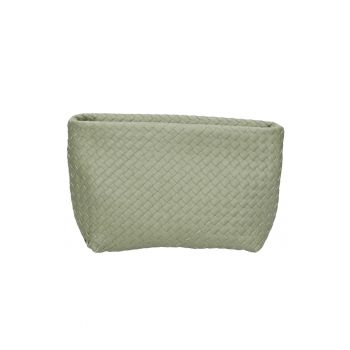 Geanta de piele cu bareta de umar si aspect impletit - Verde