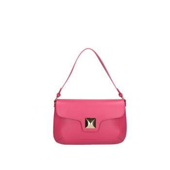 Geanta de piele cu bareta de umar si clapa Astrea - Fucsia