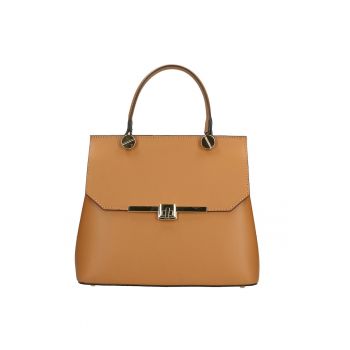 Geanta de piele cu maner si bareta Lunaria - Maro camel