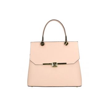 Geanta de piele cu maner si bareta Lunaria - Nude rose