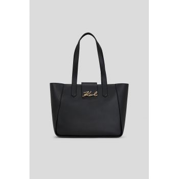 Geanta de piele cu maner si logo - Negru